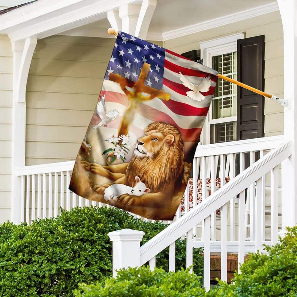 Jesus Christ Lion And Lamb Christian US Flag Garden Flag Jesus Christ Lion And Lamb Christian US Flag Garden Flag