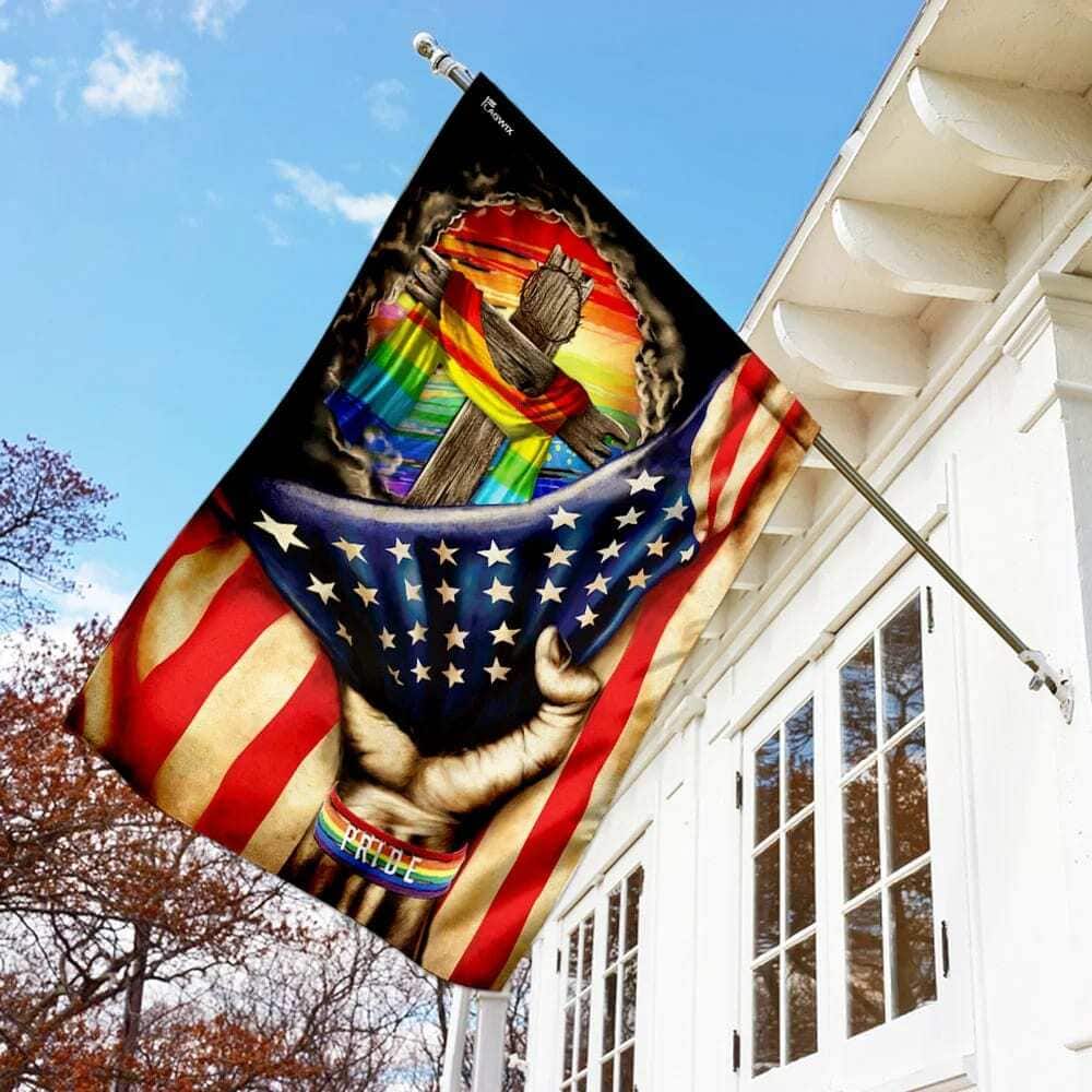 Christian Cross In LGBT Pride Christian Garden Flag Christian Cross In LGBT Pride Christian Garden Flag