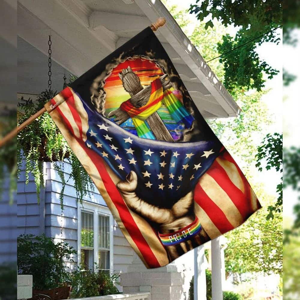 Christian Cross In LGBT Pride Christian Garden Flag Christian Cross In LGBT Pride Christian Garden Flag