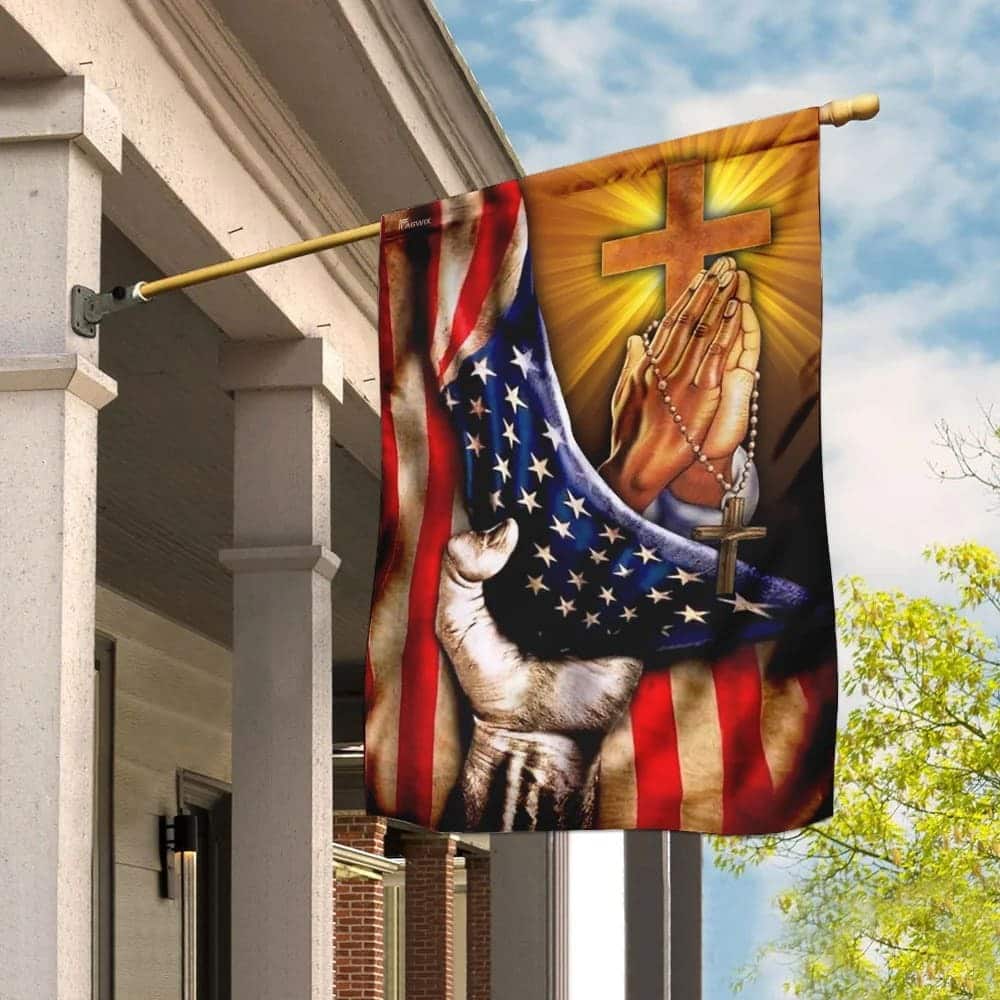 Christian Jesus American US And Cross Garden Flag Christian Jesus American US And Cross Garden Flag