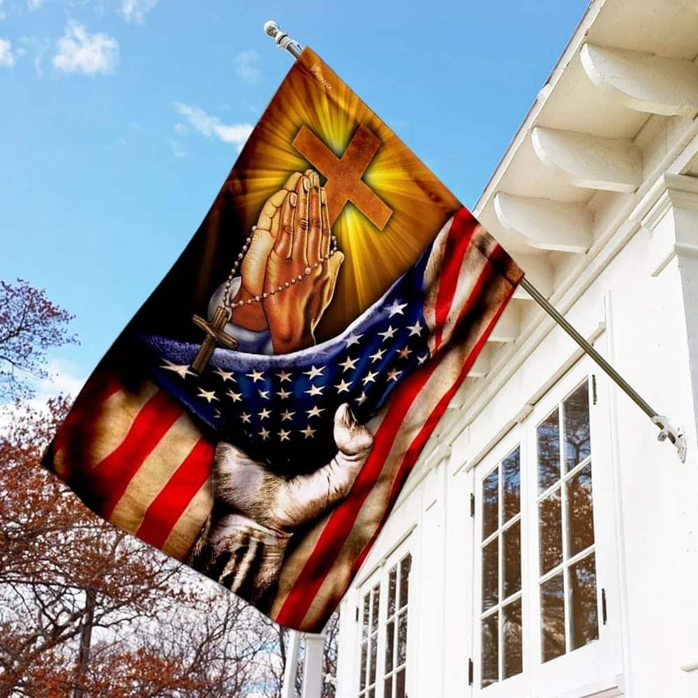 Christian Jesus American US And Cross Garden Flag Christian Jesus American US And Cross Garden Flag