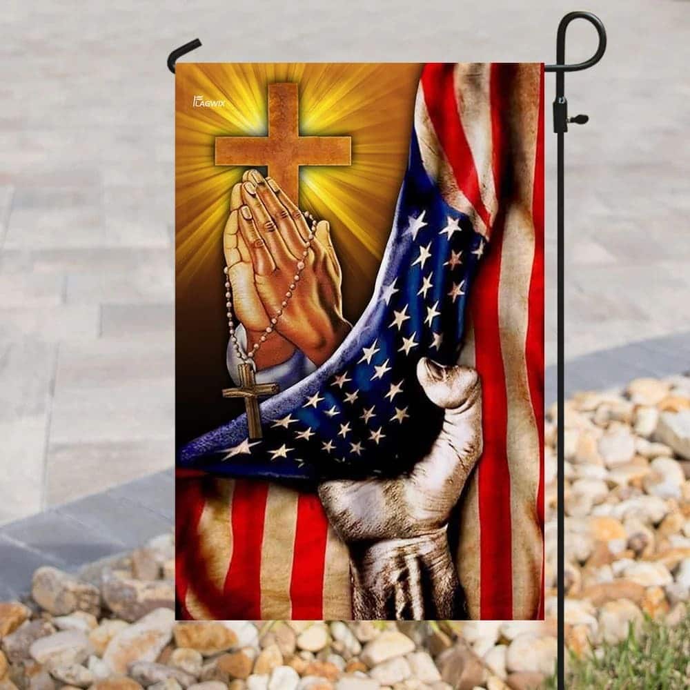 Christian Jesus American US And Cross Garden Flag Christian Jesus American US And Cross Garden Flag