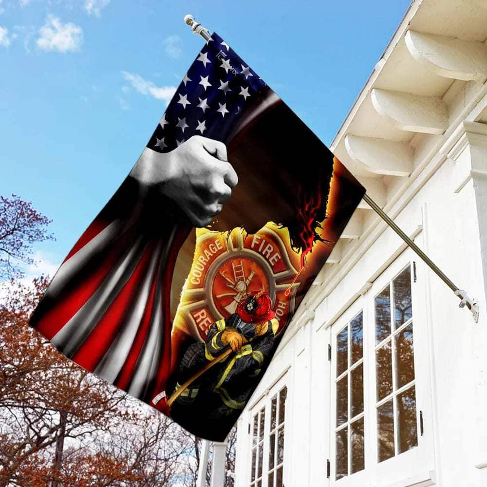 Firefighter Jesus Christian American Christian Garden Flag Firefighter Jesus Christian American Christian Garden Flag