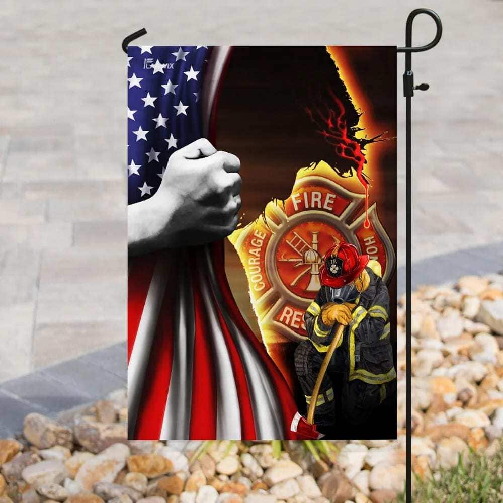 Firefighter Jesus Christian American Christian Garden Flag Firefighter Jesus Christian American Christian Garden Flag