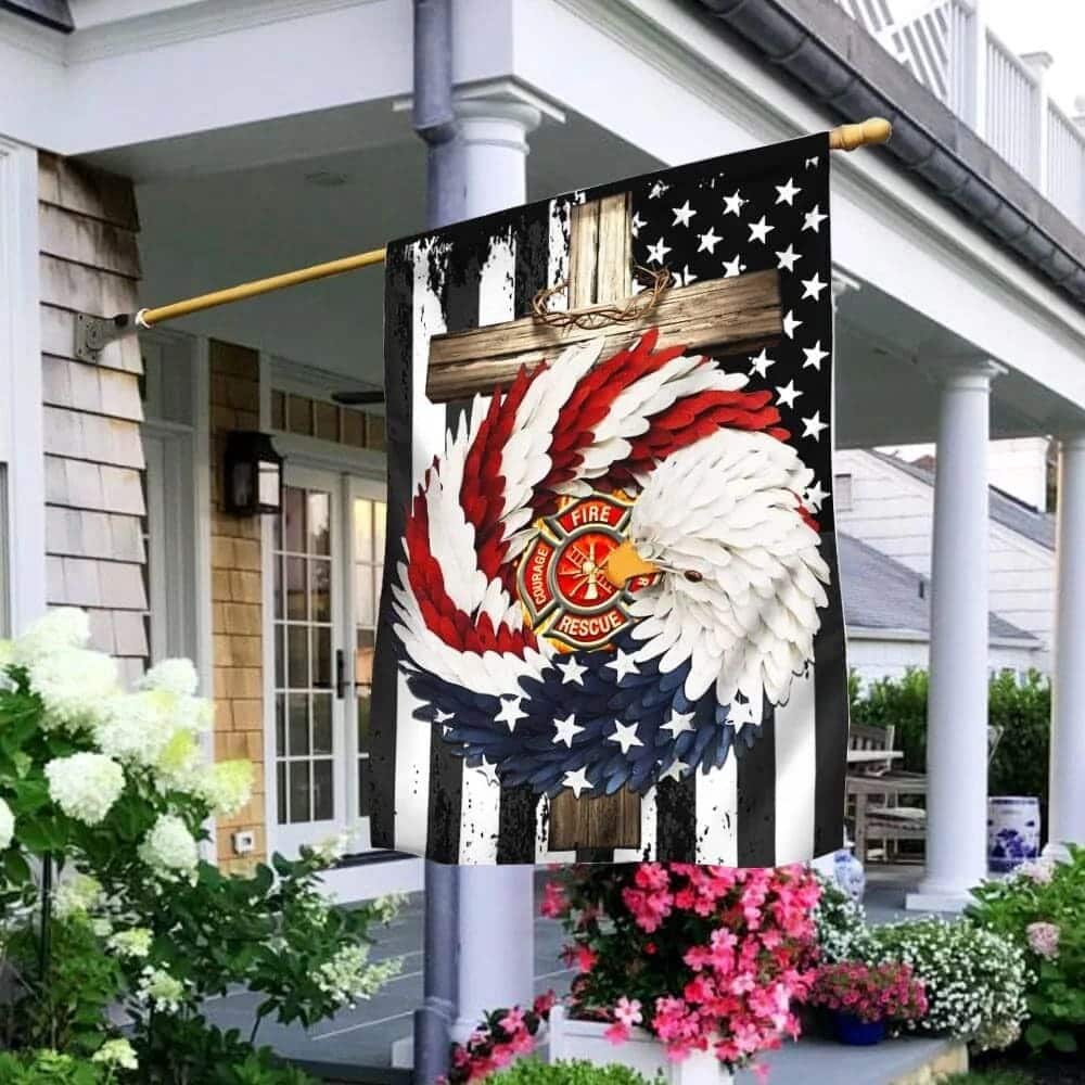 Firefighter Eagle Wreath Christian Cross Christian Garden Flag Firefighter Eagle Wreath Christian Cross Christian Garden Flag