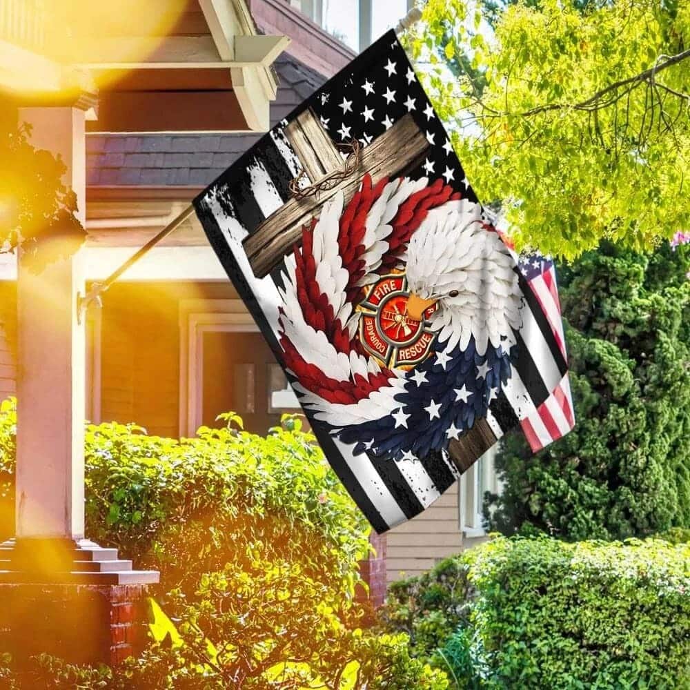 Firefighter Eagle Wreath Christian Cross Christian Garden Flag Firefighter Eagle Wreath Christian Cross Christian Garden Flag