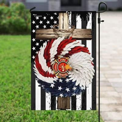 Firefighter Eagle Wreath Christian Cross Christian Garden Flag