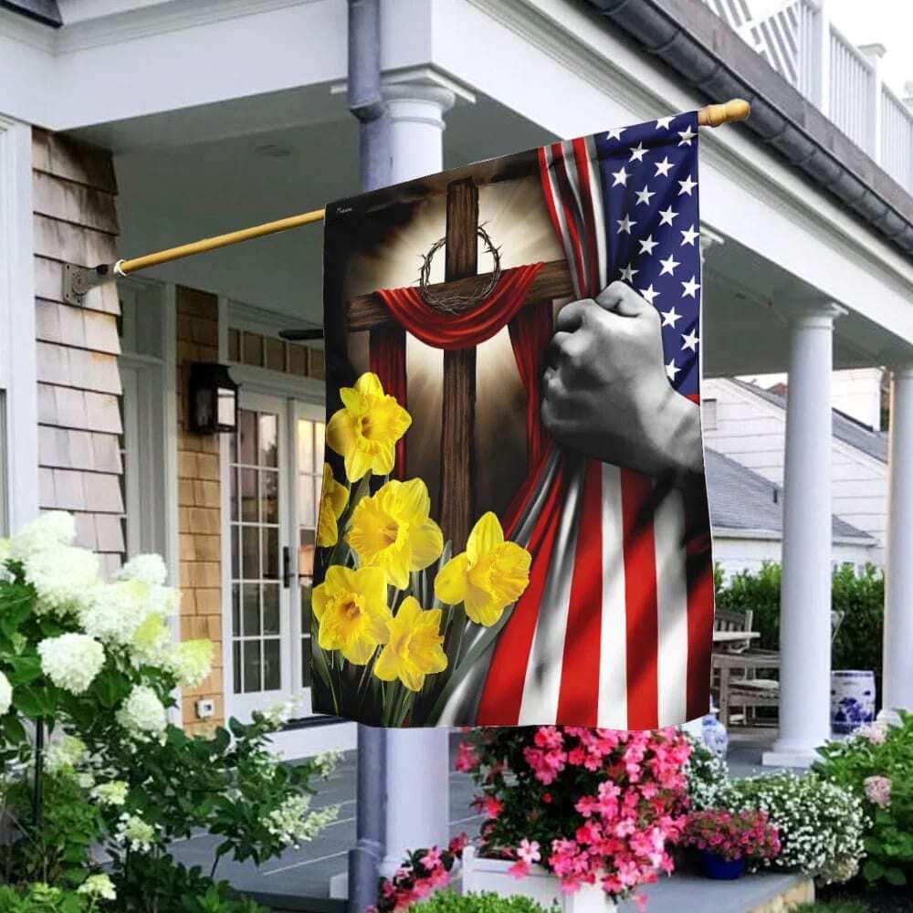 Easter Daffodils Christian Cross American US Christian Garden Flag Easter Daffodils Christian Cross American US Christian Garden Flag
