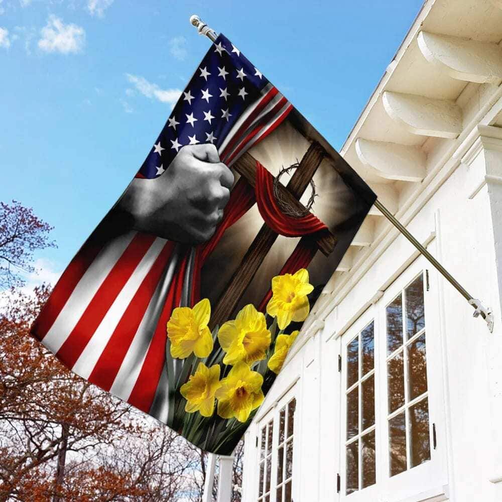 Easter Daffodils Christian Cross American US Christian Garden Flag Easter Daffodils Christian Cross American US Christian Garden Flag