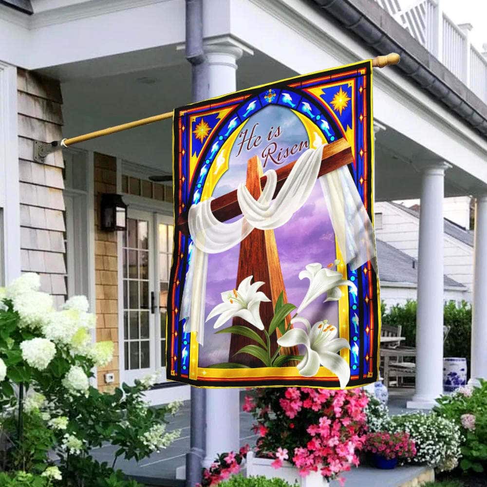 He Is Risen Christian Cross And The Lilies Christian Garden Flag He Is Risen Christian Cross And The Lilies Christian Garden Flag