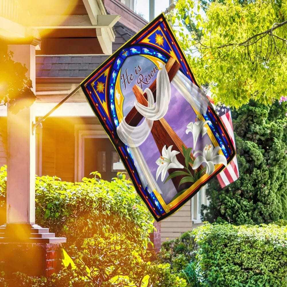 He Is Risen Christian Cross And The Lilies Christian Garden Flag He Is Risen Christian Cross And The Lilies Christian Garden Flag
