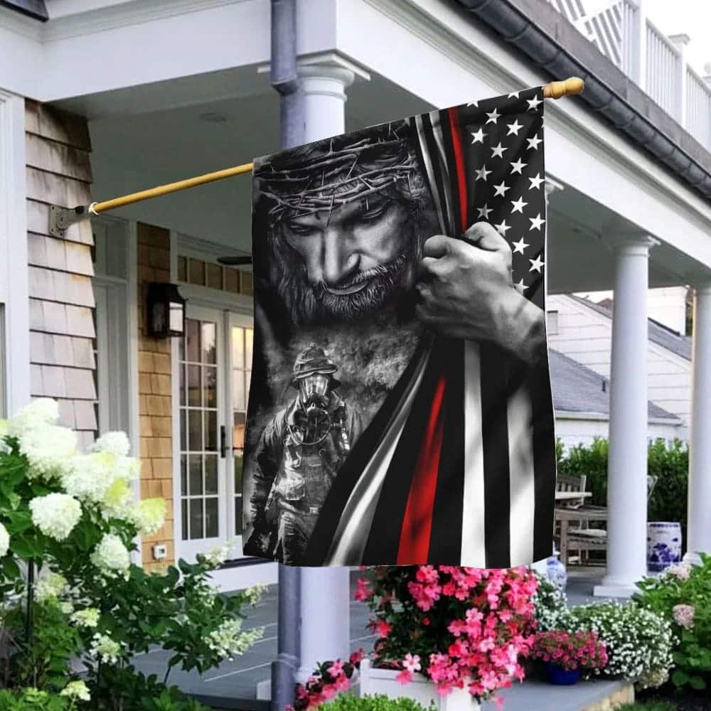 God Jesus Firefighter Christian Faith In Jesus Garden Flag God Jesus Firefighter Christian Faith In Jesus Garden Flag