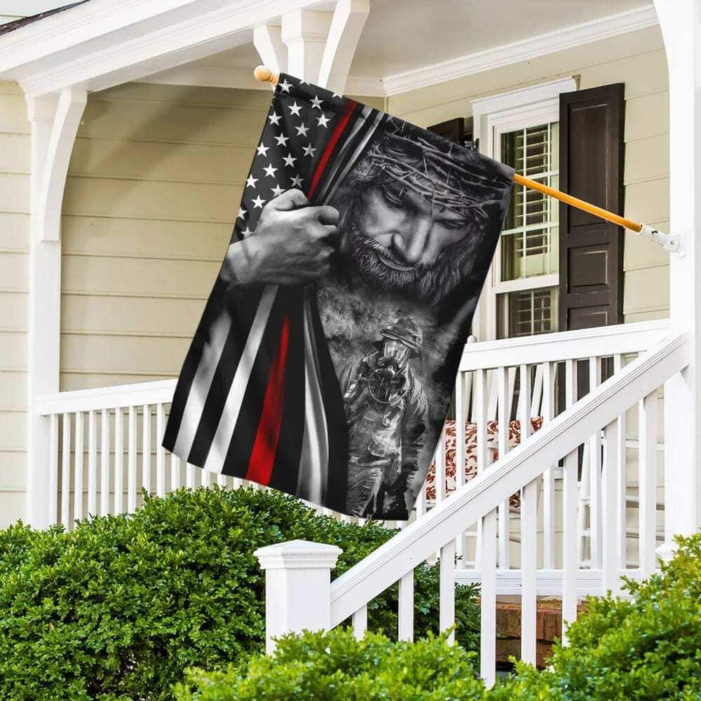 God Jesus Firefighter Christian Faith In Jesus Garden Flag God Jesus Firefighter Christian Faith In Jesus Garden Flag