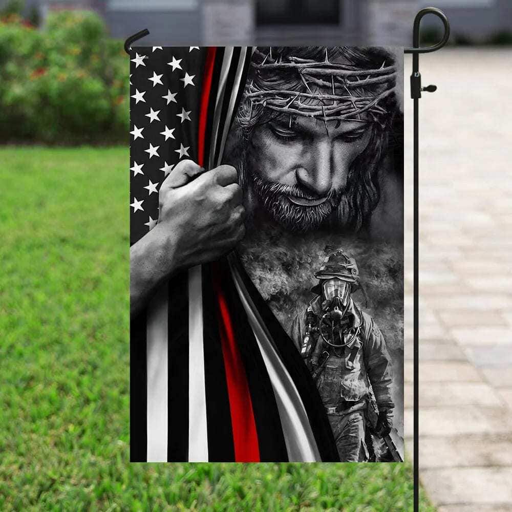 God Jesus Firefighter Christian Faith In Jesus Garden Flag God Jesus Firefighter Christian Faith In Jesus Garden Flag