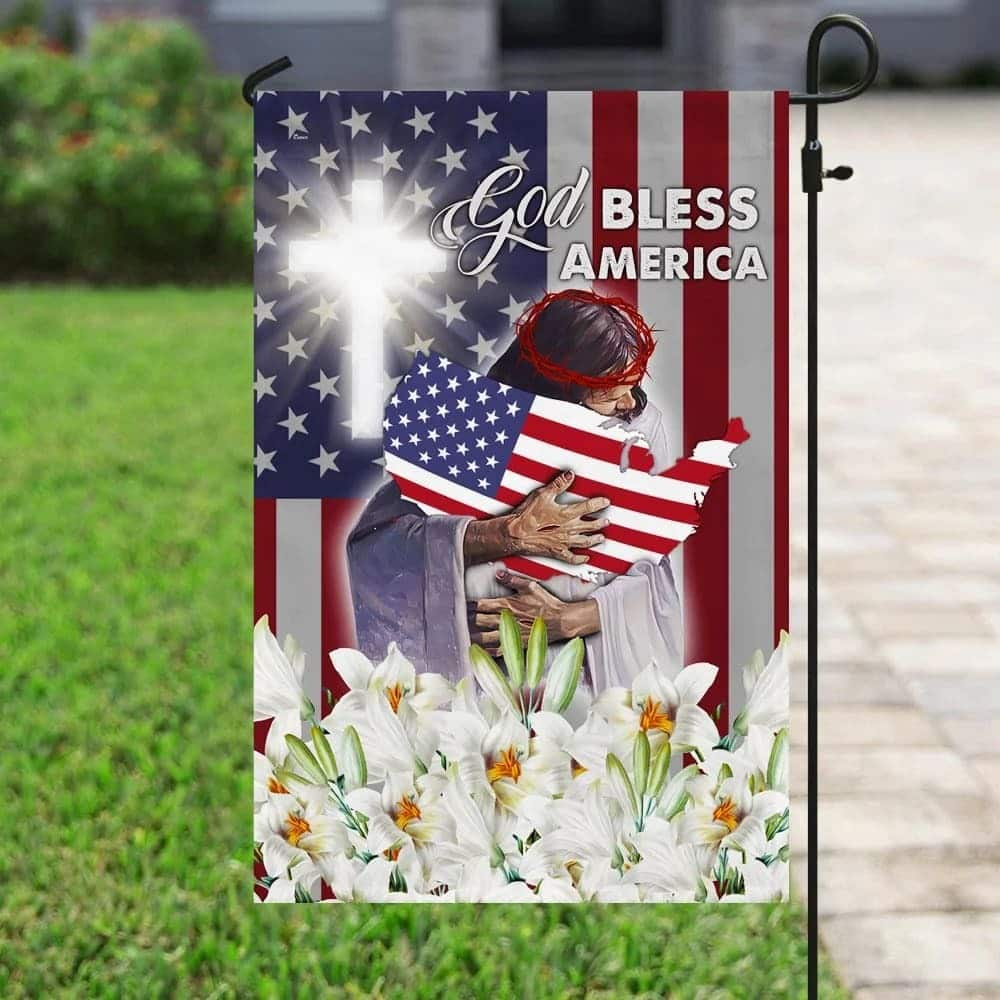 God Bless America Jesus And The Lilies Christian Garden Flag