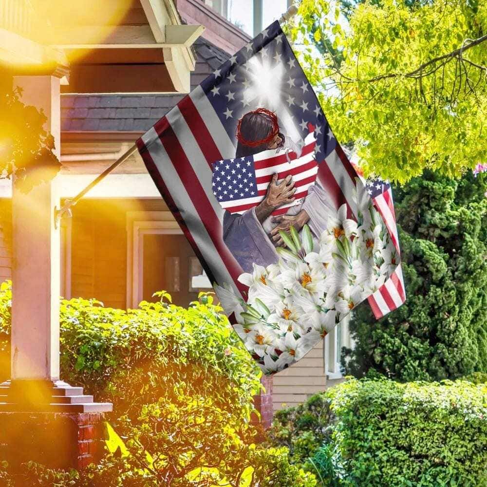 Jesus And The Lilies God American Christian Garden Flag Jesus And The Lilies God American Christian Garden Flag