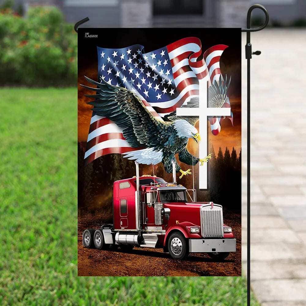 Jesus American Eagle Trucker Christian Garden Flag Jesus American Eagle Trucker Christian Garden Flag