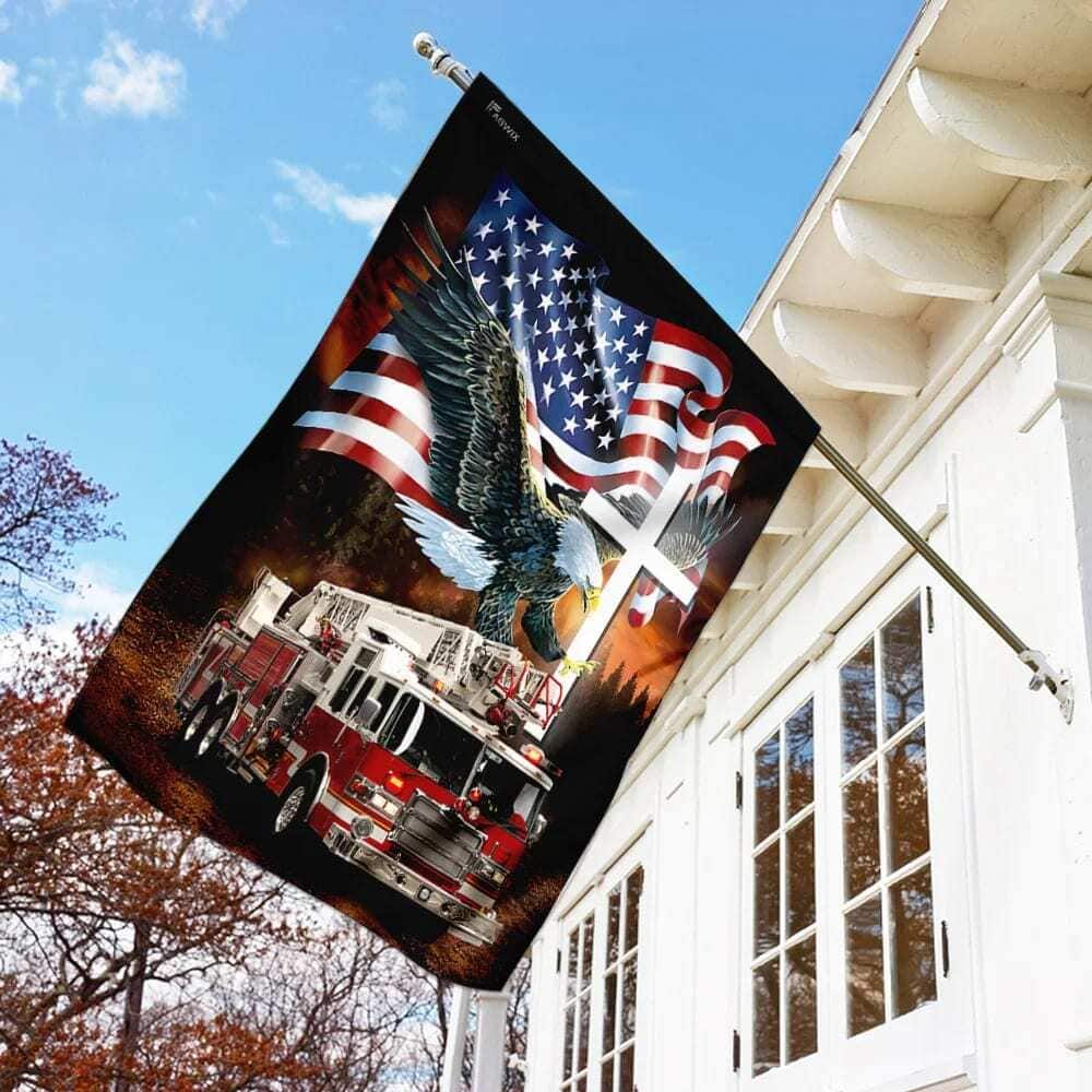 Jesus American Eagle Firefighter Christian Garden Flag Jesus American Eagle Firefighter Christian Garden Flag
