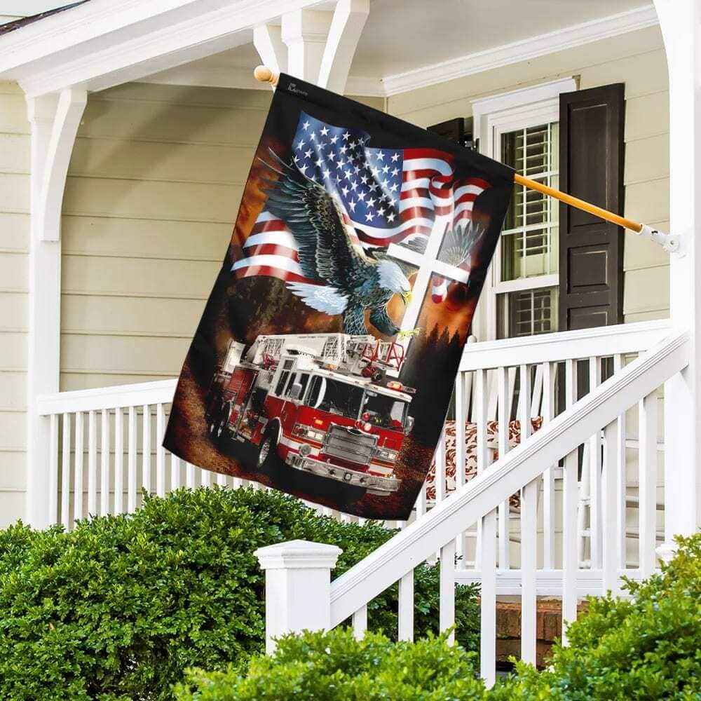 Jesus American Eagle Firefighter Christian Garden Flag Jesus American Eagle Firefighter Christian Garden Flag