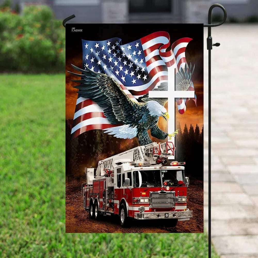 Jesus American Eagle Firefighter Christian Garden Flag