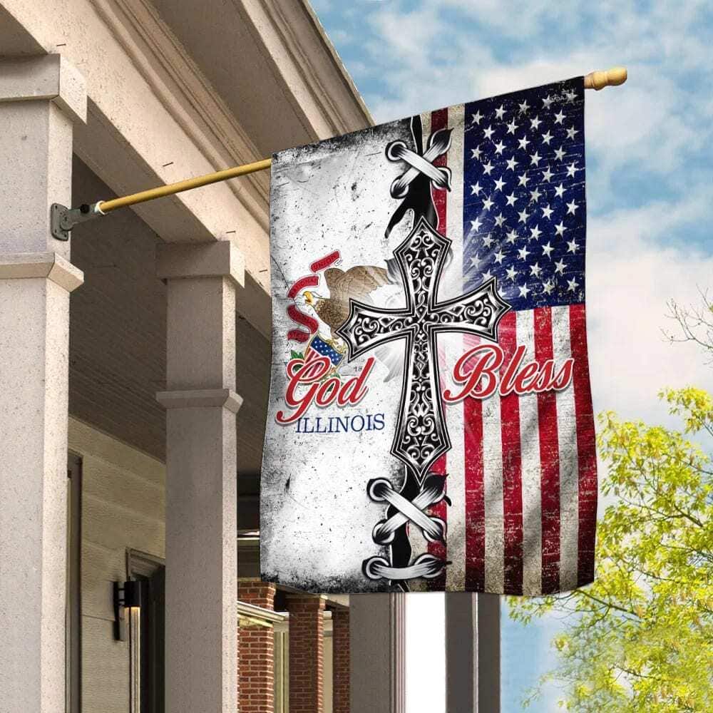 Illinois State American Christian Cross Christian Garden Flag Illinois State American Christian Cross Christian Garden Flag