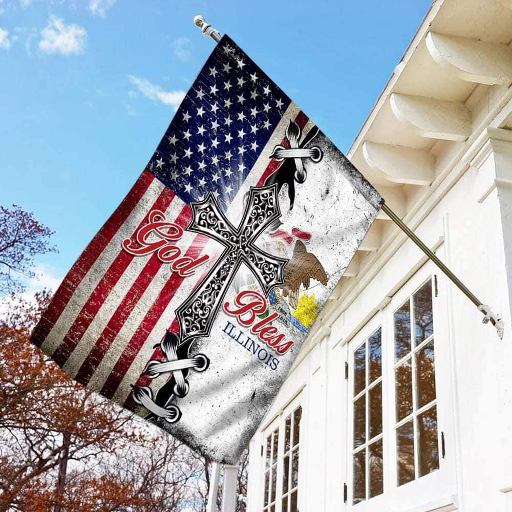 Illinois State American Christian Cross Christian Garden Flag Illinois State American Christian Cross Christian Garden Flag