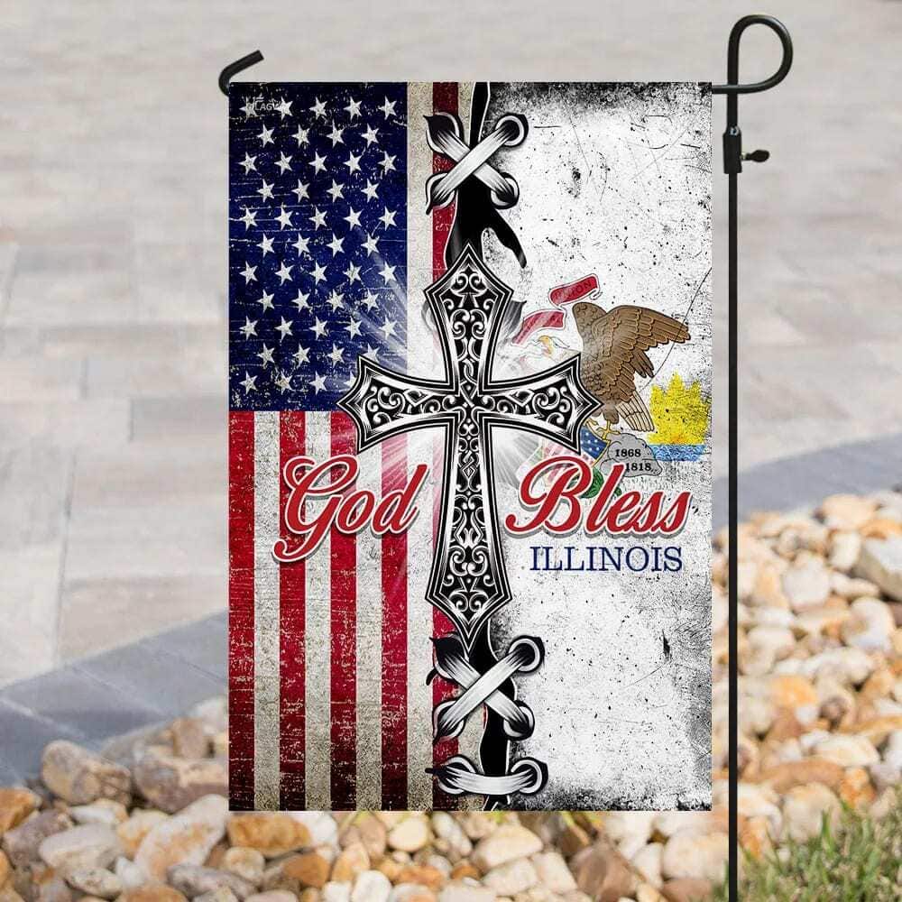 Illinois State American Christian Cross Christian Garden Flag