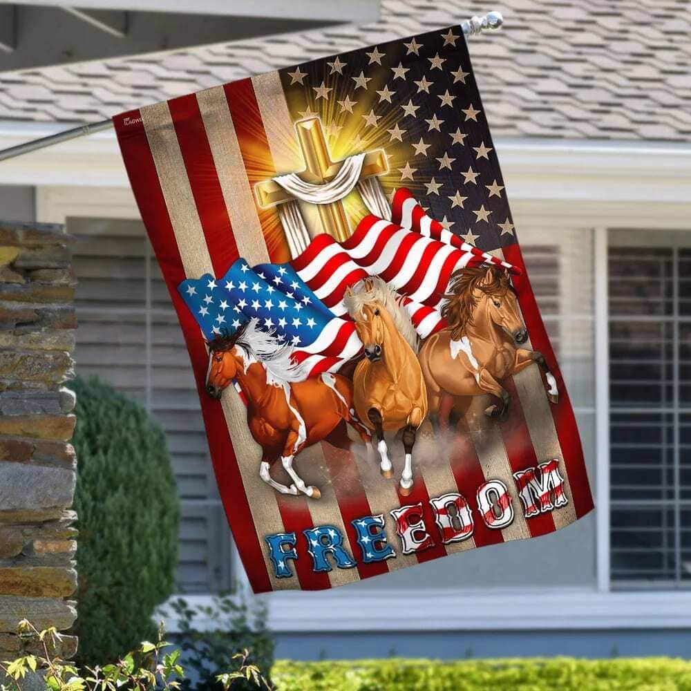 Horses Christian Cross American Christian Garden Flag Horses Christian Cross American Christian Garden Flag