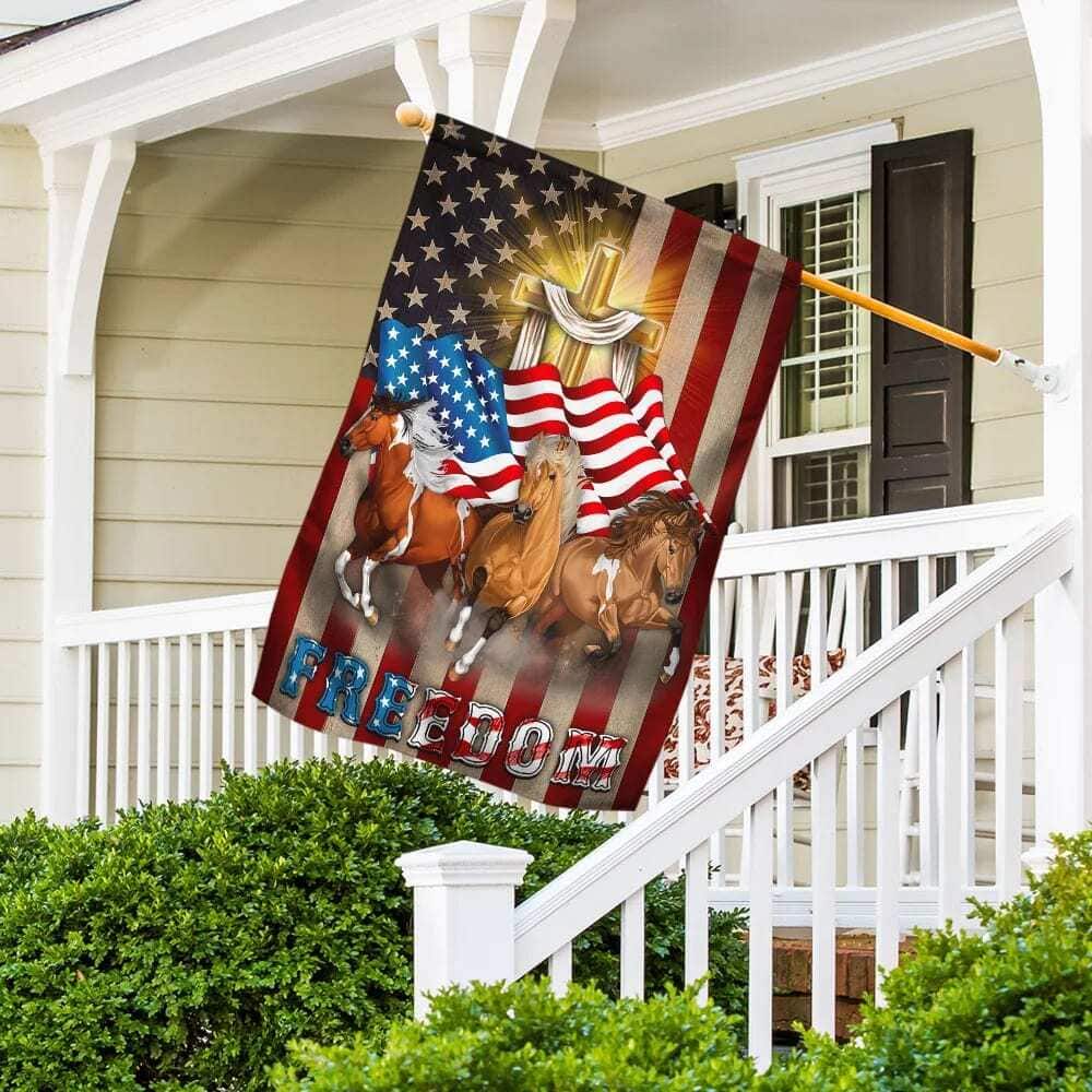 Horses Christian Cross American Christian Garden Flag Horses Christian Cross American Christian Garden Flag