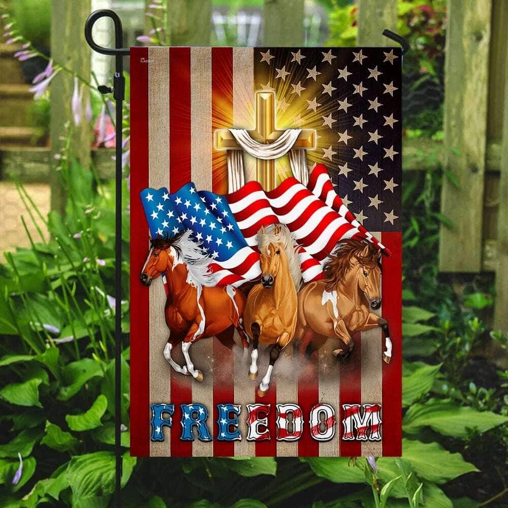 Horses Christian Cross American Christian Garden Flag Horses Christian Cross American Christian Garden Flag