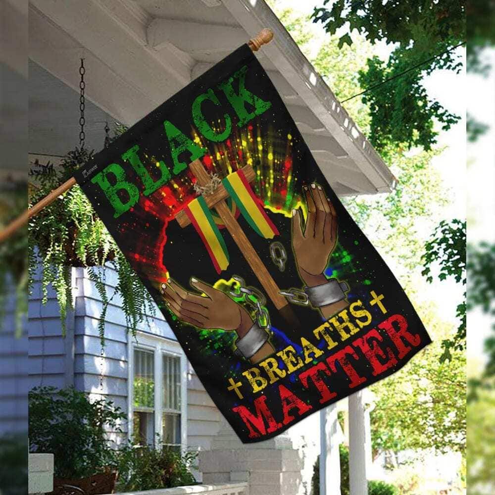 Black Breaths Matter Christian Cross Christian Garden Flag Black Breaths Matter Christian Cross Christian Garden Flag