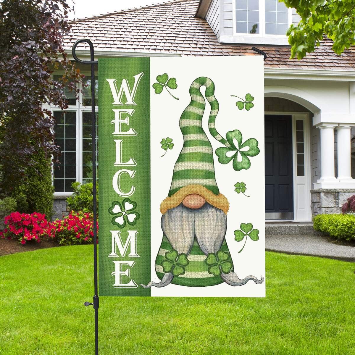 Welcome St Patrick's Day Gnomes Saint Gnomes Religious St Patrick's Day Garden Flag Gift Welcome St Patrick's Day Gnomes Saint Gnomes Religious St Patrick's Day Garden Flag Gift