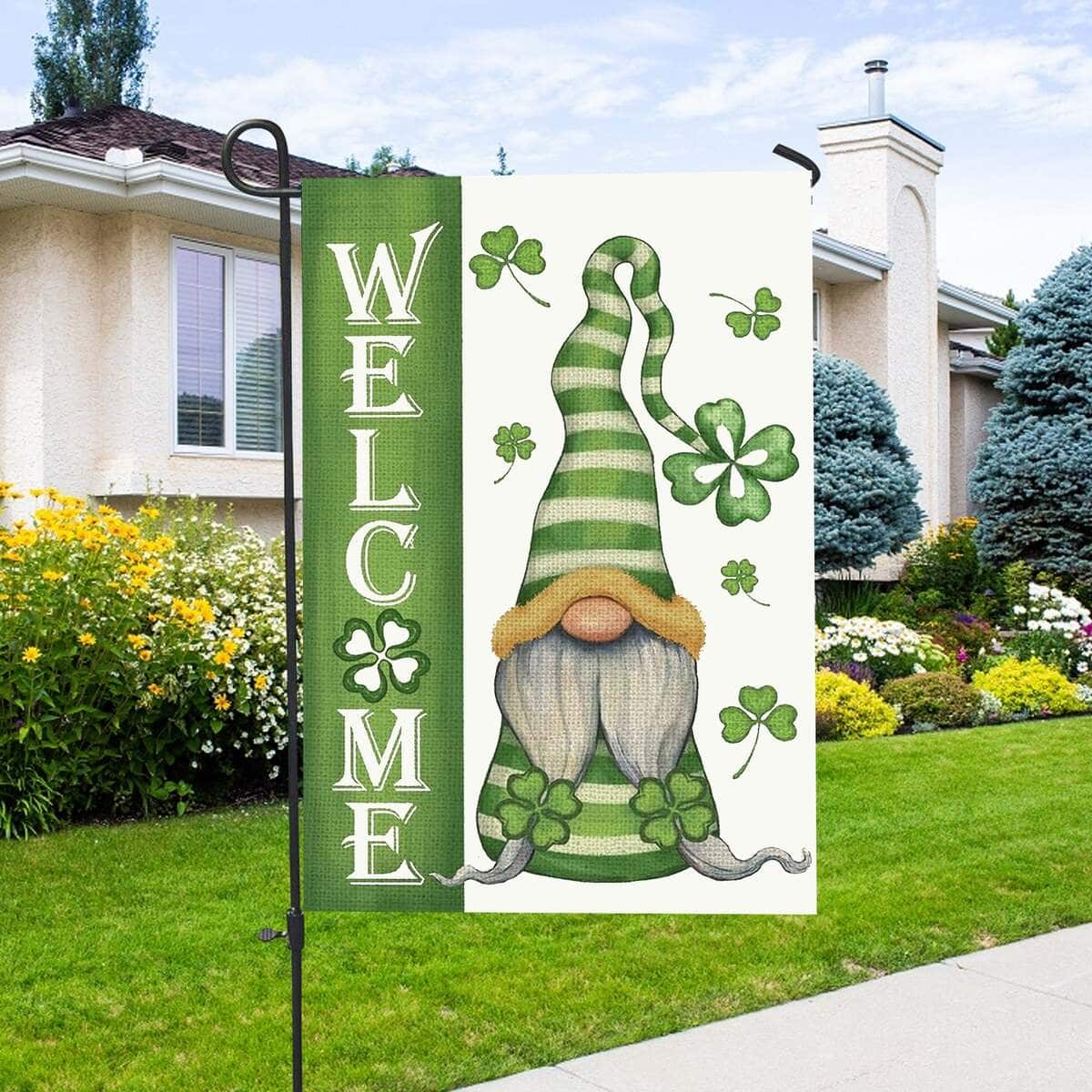Welcome St Patrick's Day Gnomes Saint Gnomes Religious St Patrick's Day Garden Flag Gift Welcome St Patrick's Day Gnomes Saint Gnomes Religious St Patrick's Day Garden Flag Gift