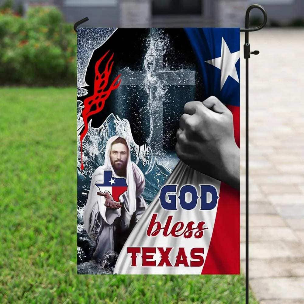 Jesus Saves God Bless Texas Christian Religious Garden Flag