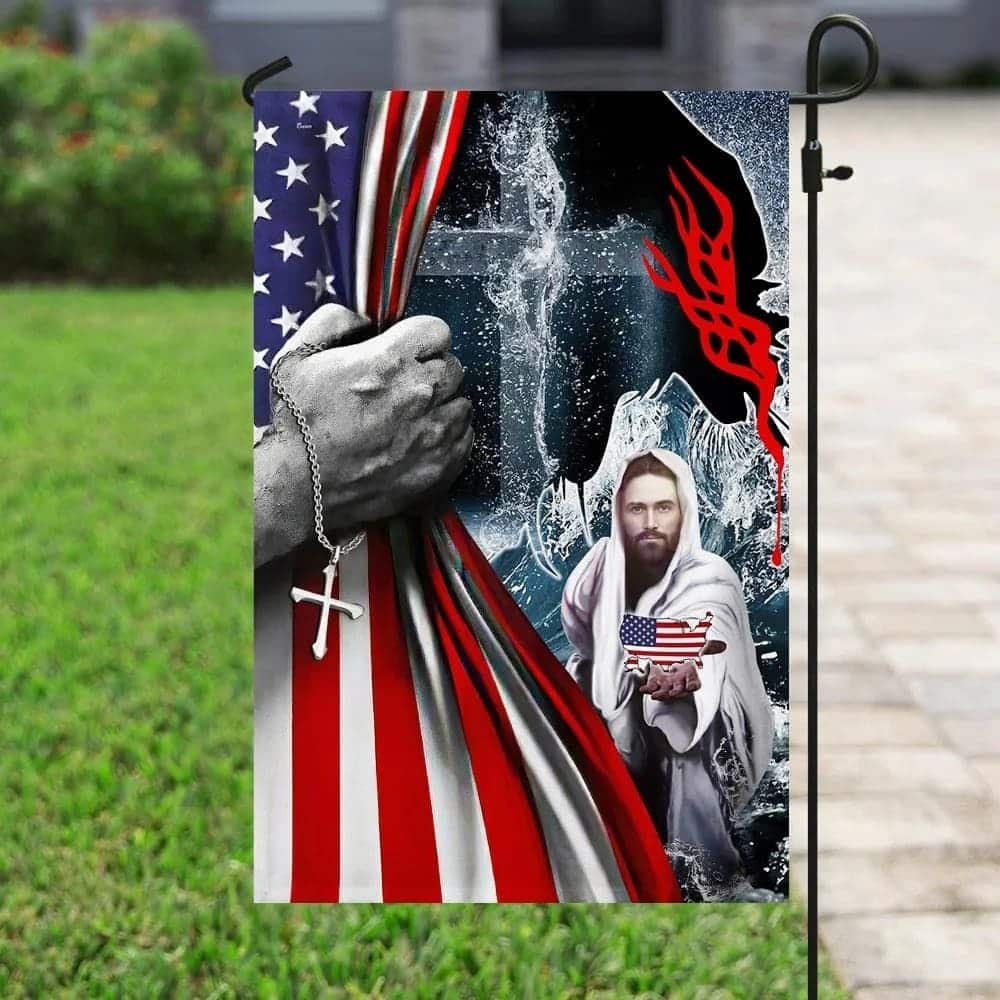 Jesus Saves God Bless America Christian Religious Garden Flag