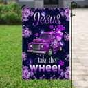 Jesus Take The Wheel Purple Truck Christian Religious Garden Flag
