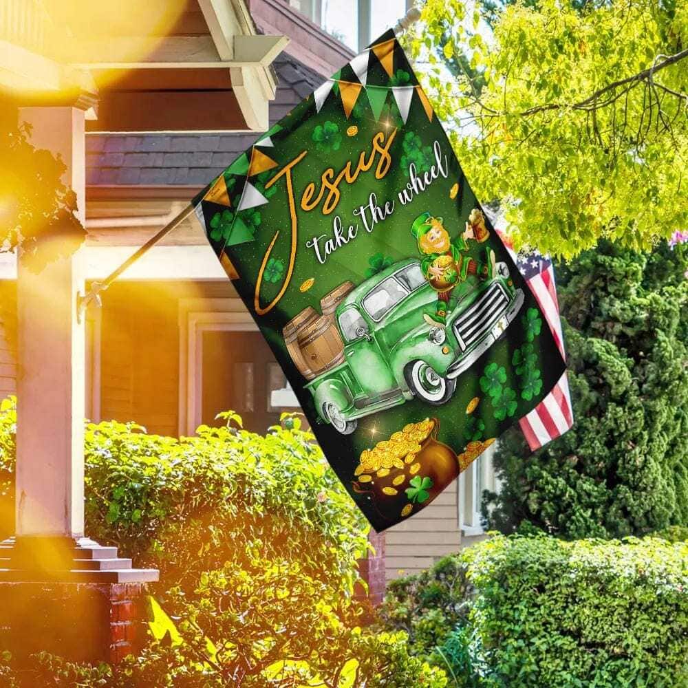 Jesus Take The Wheel Happy St Patrick Day Christian Religious Garden Flag Jesus Take The Wheel Happy St Patrick Day Christian Religious Garden Flag