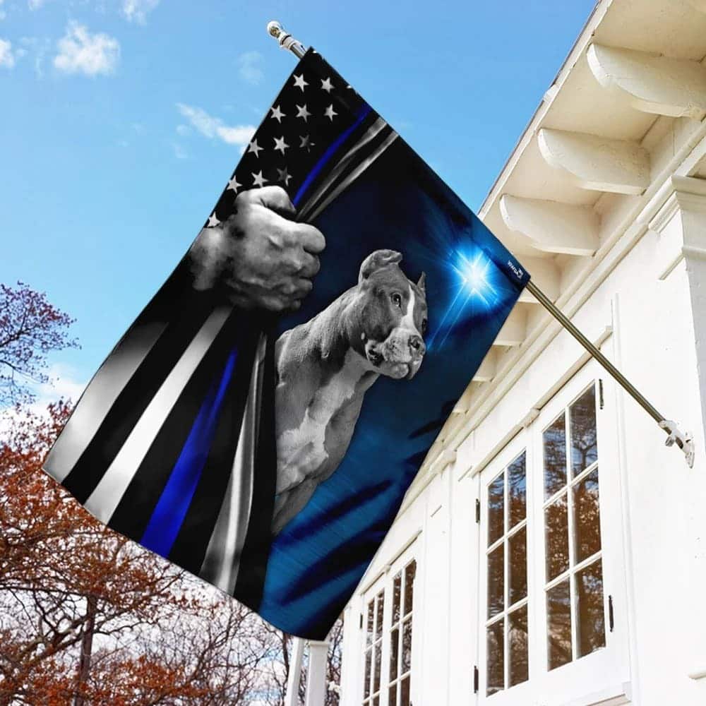 Pit Bull Dog Thin Blue Line Christian Cross Christian Religious Garden Flag Pit Bull Dog Thin Blue Line Christian Cross Christian Religious Garden Flag