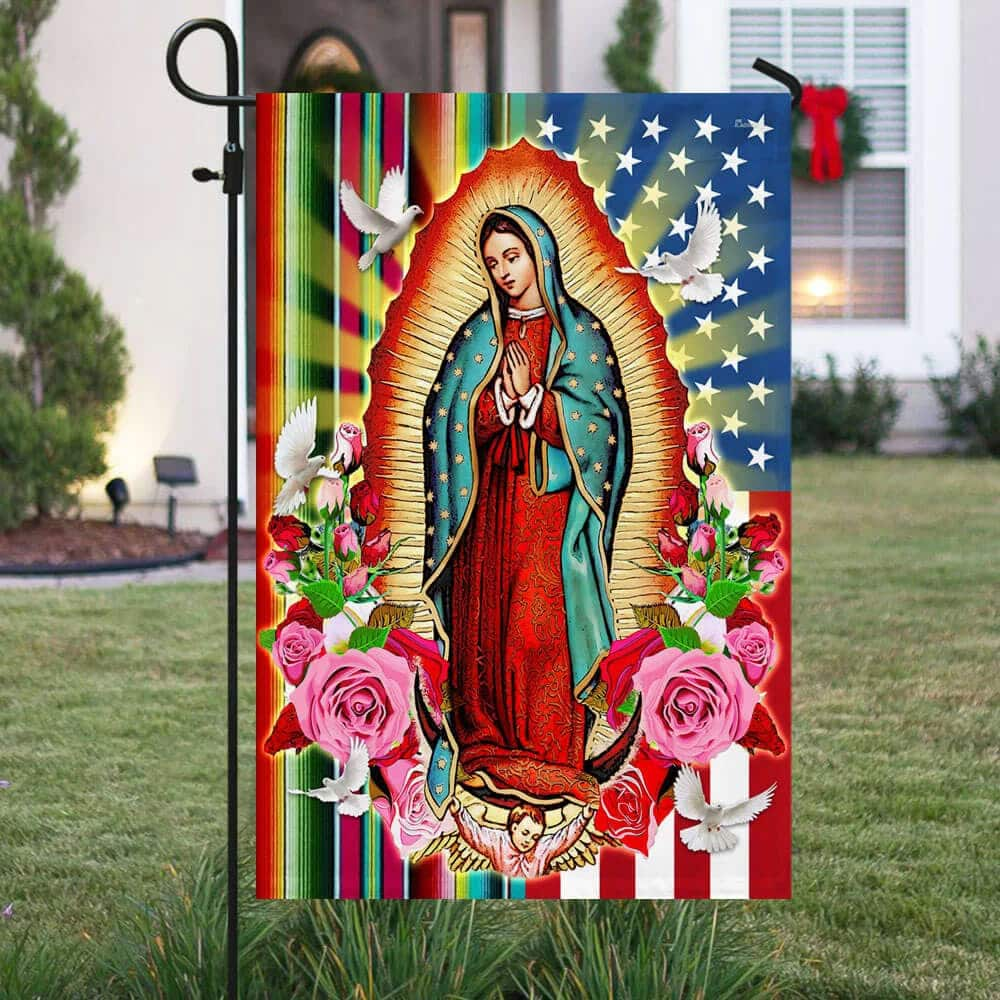 Our Lady Of Guadalupe Serape Mexican American Christian Religious Garden Flag