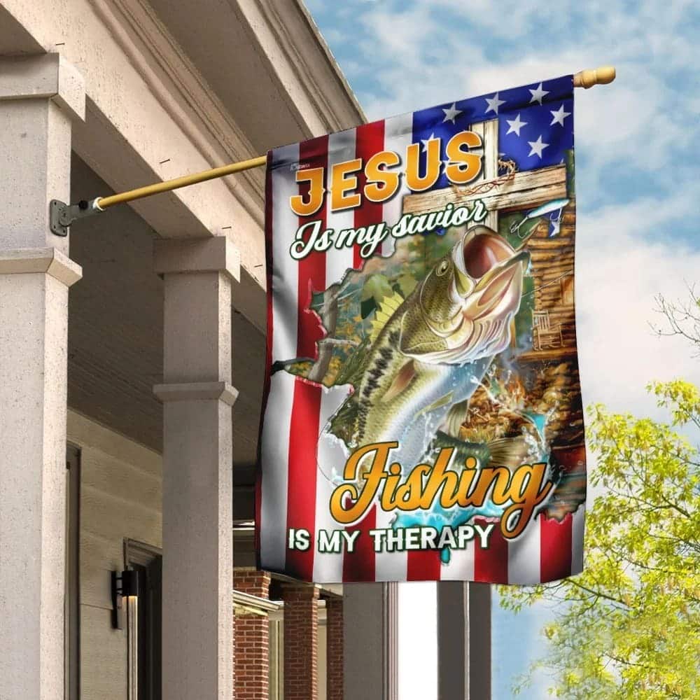 Jesus Is My Savior Fishing Is My Therapy Christian Religious Garden Flag Jesus Is My Savior Fishing Is My Therapy Christian Religious Garden Flag
