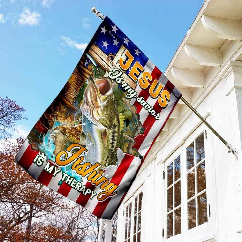 Jesus Is My Savior Fishing Is My Therapy Christian Religious Garden Flag Jesus Is My Savior Fishing Is My Therapy Christian Religious Garden Flag