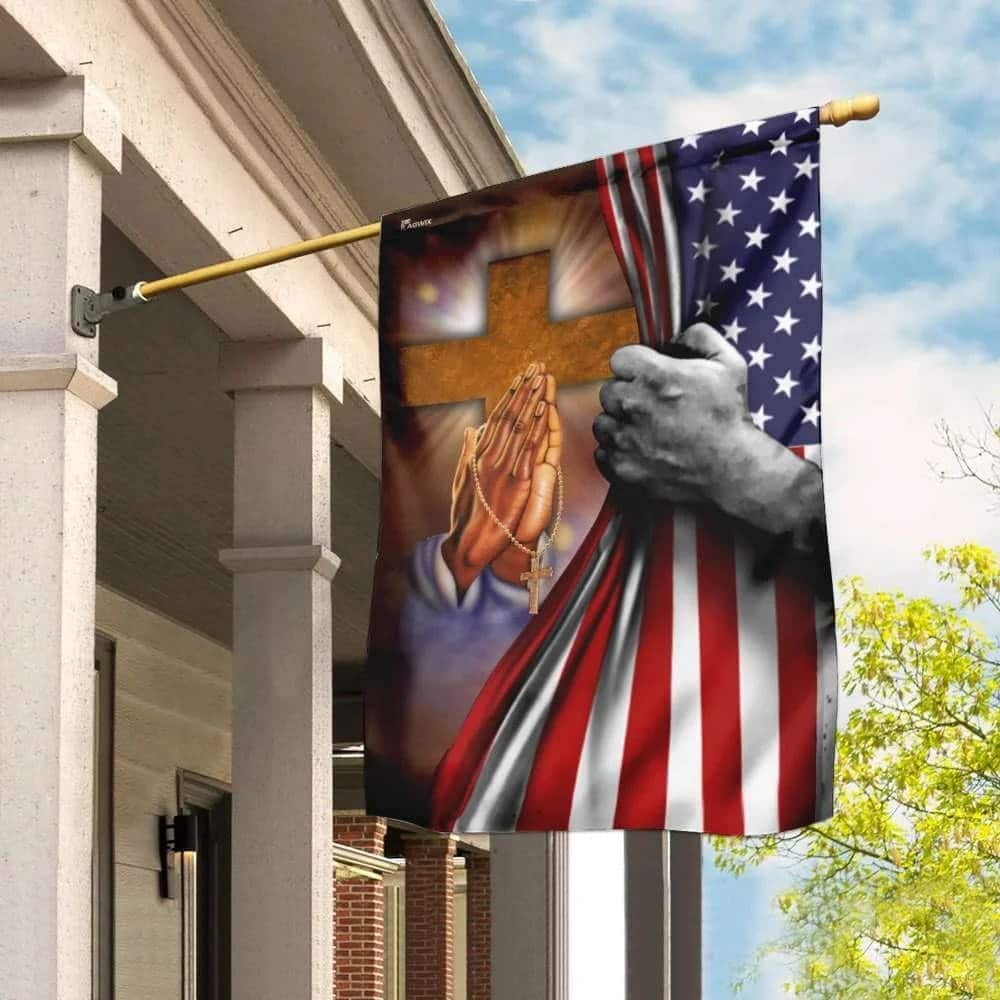 Jesus Hand Prayer Cross American US Christian Religious Garden Flag Jesus Hand Prayer Cross American US Christian Religious Garden Flag