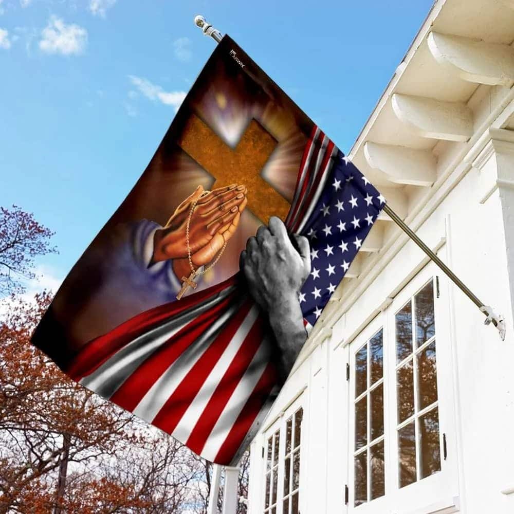 Jesus Hand Prayer Cross American US Christian Religious Garden Flag