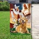 Jesus Hand The Lilies And Dog Golden Retriever Christian Religious Garden Flag