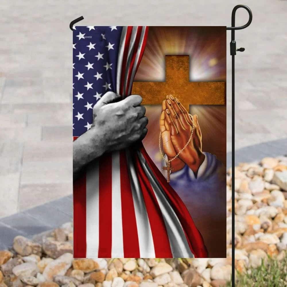 Jesus Hand Prayer Cross American US Christian Religious Garden Flag Jesus Hand Prayer Cross American US Christian Religious Garden Flag