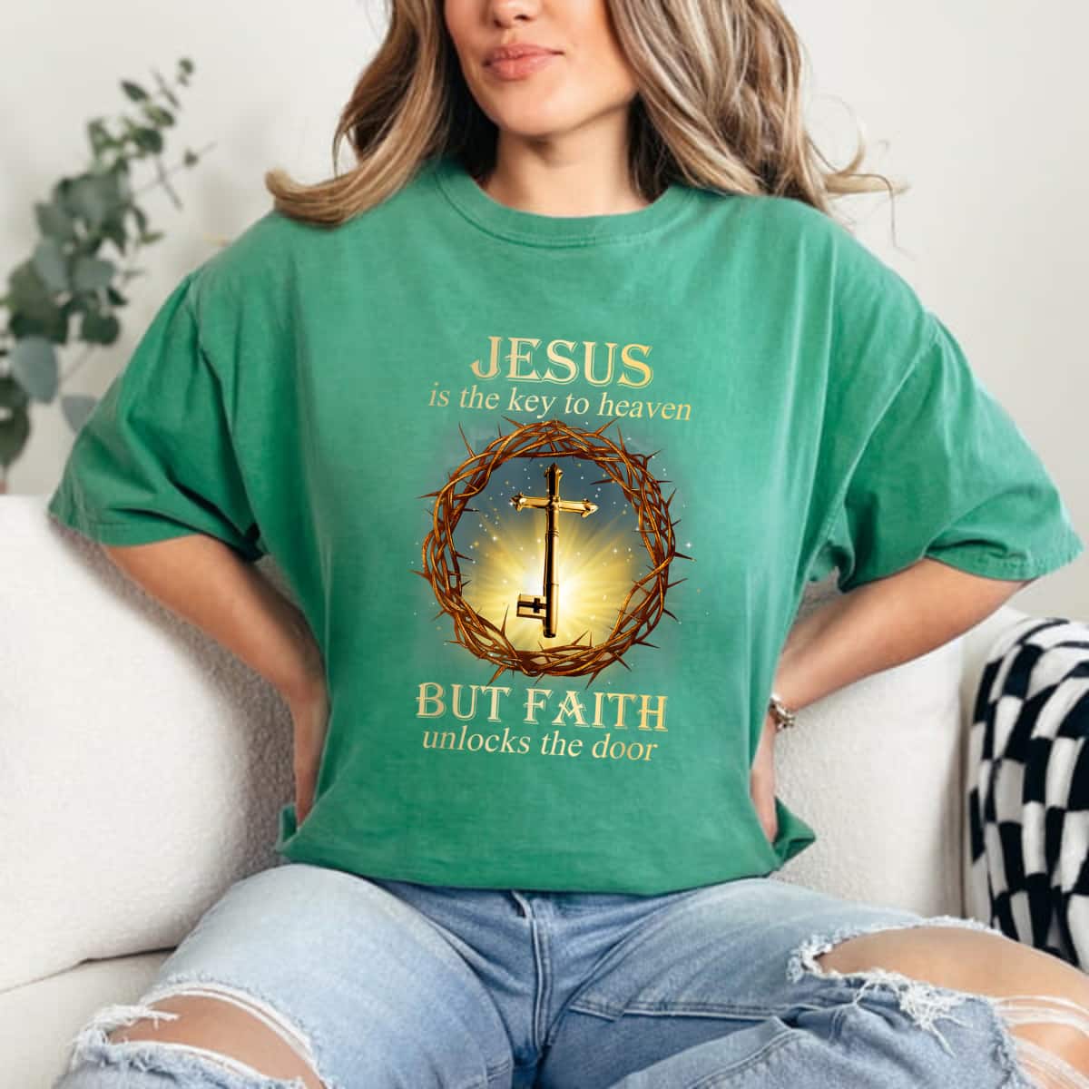 Jesus Is The Key To Heaven But Faith Unlocks The Door T-Shirt Jesus Is The Key To Heaven But Faith Unlocks The Door T-Shirt