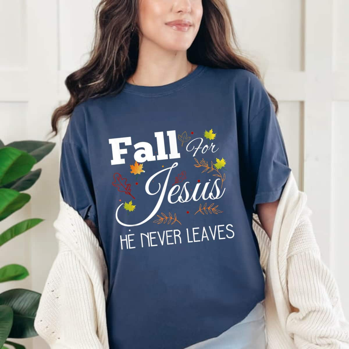 He Never Leaves Autumn Fall For Jesus Halloween T-Shirt