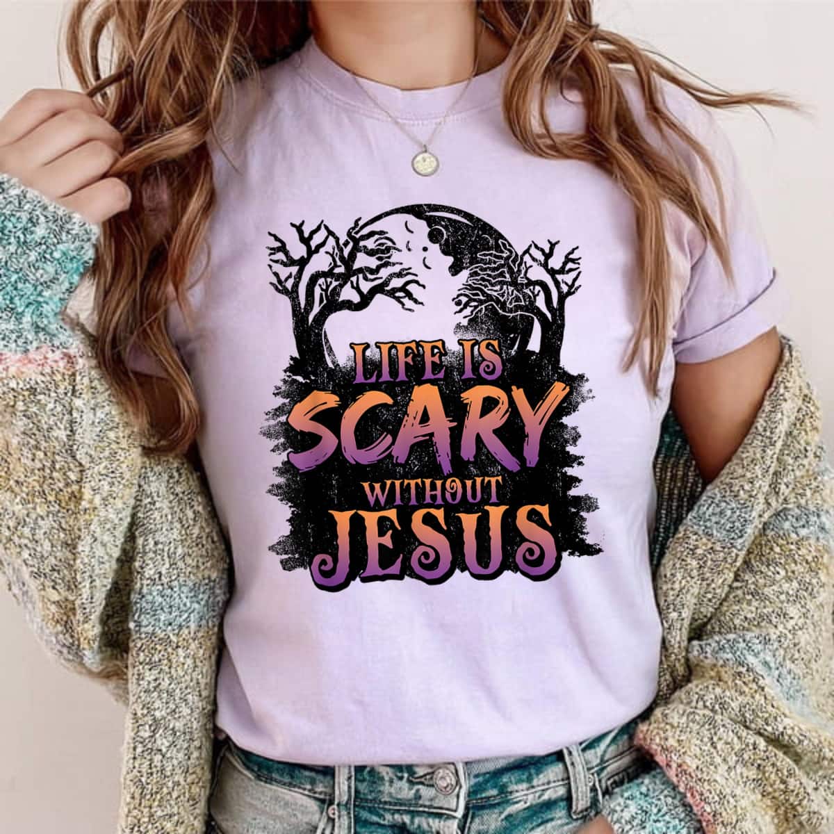 Life Is Scary Without Jesus Halloween Christian T-Shirt Gift Life Is Scary Without Jesus Halloween Christian T-Shirt Gift