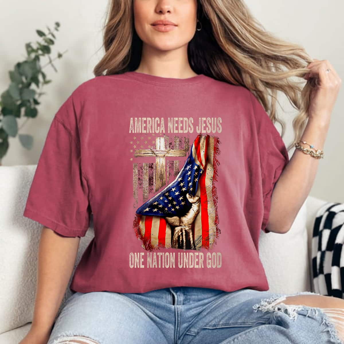 America Needs Jesus One Nation Under God American Flag T-Shirt