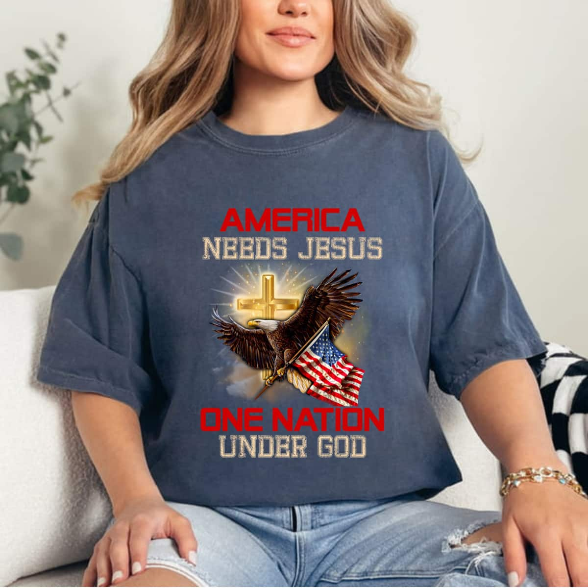 America Needs Jesus One Nation Under God Eagle Patriotic T-Shirt